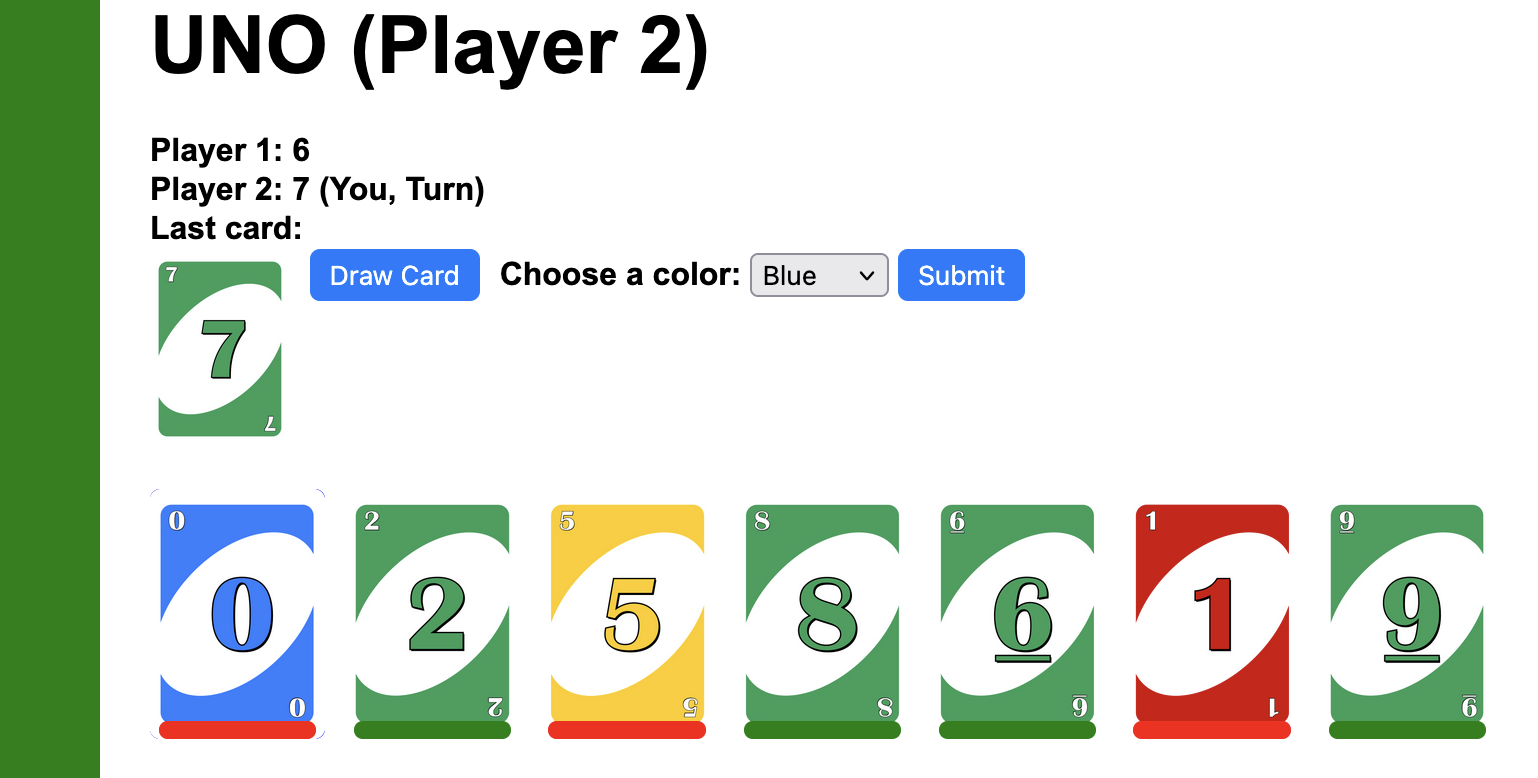 Network-based 2 Player Uno game